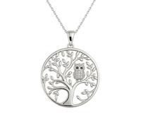 Générique Collier Pendentif Arbre de Vie Hibou Femme Argent 925/1000 Rhodié - Zirconium Pavé - Bijou Symbole Sagesse Famille - Chaîne 50cm Princesse Hypoallergénique