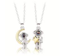 générique Collier Pendentif Astronaute Spaceman pour Femmes Hommes Fonction de Projection 100 Langues Je t'aime Colliers de CoupleDurable et ingénieux