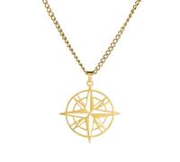 Générique Collier pendentif boussole collier pour femmes Viking North Star Chaîne dorée couleur cadeau punk pour couple