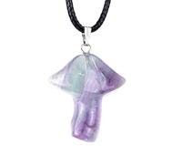 Générique Collier Pendentif Champignon en Fluorite colorée en Pierre Naturelle - Design Unique en Forme de Parapluie