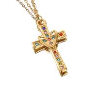 Générique Collier Pendentif Croix Pour Femme, Plaqué Or, En Forme De Cœur, Orné De Zirconiums Cubiques, Symbole De L'Infini Et De L'Amour De Dieu. Bijou Cœur Pour Anniversaire, Coloré.