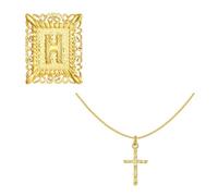Générique Collier pendentif crucifix double couche de longueur adapté femmes chaîne en cuivre antirouille avec breloque lettre pendentif crucifix carré collier en cuivre