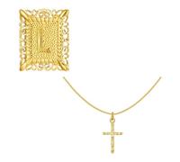 Générique Collier pendentif crucifix double couche de longueur adapté femmes chaîne en cuivre antirouille avec breloque lettre pendentif crucifix carré collier en cuivre