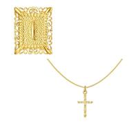 Générique Collier pendentif crucifix double couche de longueur adapté femmes chaîne en cuivre antirouille avec breloque lettre pendentif crucifix carré collier en cuivre