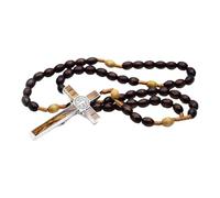 Générique Collier pendentif crucifix en perles de bois longues tissées à la main artistique, perles de prière de méditation, bijoux pour croyants, collier chapelet de rencontre en bois