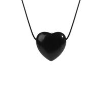 Générique Collier Pendentif Cœur en Cristal Naturel, Joli Pendentif avec Cordon Réglable, Ras Du Cou en Pierres Précieuses Polies pour Femmes Et Hommes, Obsidienne Noire