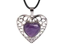 Générique Collier Pendentif Cœur En Pierre Naturelle Pour Femme, Collier Filament Celtique En Forme De Cœur Avec Cordon En Cuir Noir, Bijoux Cadeaux Pour Femme, Petite Amie, Maman, Améthyste