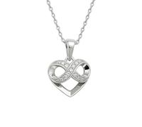 Générique Collier Pendentif Cœur Infini Femme Argent 925/1000 Rhodié - Zirconium Pavé Diamant - Symbole Amour Éternel - Chaîne 42cm Ras-du-cou Hypoallergénique