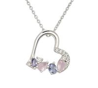 Générique Collier Pendentif Cœur Ouvert Femme Argent 925 Rhodié - Zirconium Multicolore Saphir Rose Améthyste - Bijou Amour Couleurs - Chaîne 45cm Classique Hypoallergénique