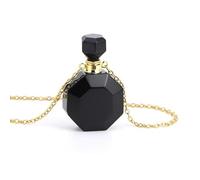 Générique Collier Pendentif Diffuseur D'Huiles Essentielles, Breloque Octogonale en Pierre Précieuse Polie avec Chaîne Dorée, Bijou Ras Du Cou Fantaisie pour Femmes Et Hommes en Obsidienne Noire