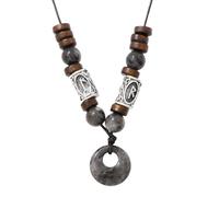 Générique Collier Pendentif Donut En Cristal Naturel, Pierre De Guérison Reiki, Collier Porte-Bonheur Avec Perles En Bois, Bijou Amulette Viking Nordique Pour Femmes Et Hommes, Cadeau En Labradorite