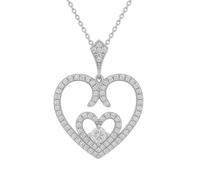 Générique Collier Pendentif Double Cœur Femme Argent 925/1000 Rhodié - Zirconium Pavé & Solitaire - Bijou Amour Éternel - Chaîne 45cm Classique Hypoallergénique