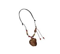 Générique Collier pendentif en bois de perles en céramique, artisanat artisanal, chaîne de pull pour un usage quotidien élégant, accessoire de bijoux en céramique inspiré de la nature