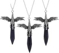 Générique Collier Pendentif en Cristal Hexagonal Naturel À Pointe Pointue pour Femmes Et Hommes Breloque Punk Wing Avec Chaîne Argentée Bijou Ras Du Cou Cadeau Sable Bleu