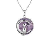 Générique Collier Pendentif en Forme De Chat en Pierre Naturelle, Pendentif Lune en Véritable Pierre Précieuse Avec Chaîne en Argent, Collier en Pierre Précieuse pour Femmes Et Hommes