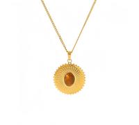 Générique Collier Pendentif En Or Vintage à Texture Circulaire, Pendentif En Pierre Oeil De Tigre, Collier Fleur Pour Femmes