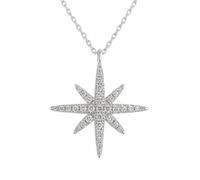 Générique Collier Pendentif Étoile Polaire Femme Argent 925/1000 Rhodié - Zirconium Pavé Diamant d'Imitation - Bijou Constellation Céleste - Chaîne Réglable 40+5cm Hypoallergénique