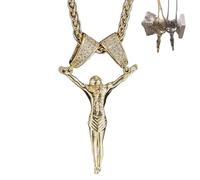 Générique Collier pendentif Jésus-Christ pour hommes et femmes, breloque croix 3D avec chaîne en acier inoxydable de 24 pouces (Golden,1)