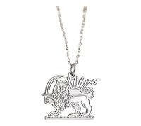 Générique Collier pendentif Lions, artisanat de la Culture iranienne en acier inoxydable pour hommes et femmes, collier de symboles culturels