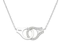Générique Collier Pendentif Menottes Femme Argent 925 Rhodié & Zirconium Pavé - Bijou Symbole Lien Amour - Chaîne 40cm + 5cm Réglable Hypoallergénique