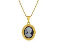 Générique Collier Pendentif Mini Camée Ovale Vénitien Femme Plaqué Or 18K - Résine Noire & Blanche - Bijou Vintage Classique - Chaîne 42cm Ras-du-cou Hypoallergénique