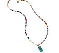Générique Collier pendentif ours coloré élégant, collier ras du cou ours en acrylique tendance avec perles pour une déclaration de mode Unique, accessoires pour femmes