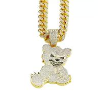 Générique Collier pendentif ours Cool pour hommes, chaîne à maillons cubains, plaqué or/argent, diamants, chaîne de cou, bijoux de fête Hip Hop, maillon cubain