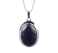 Générique Collier Pendentif Ovale en Cristaux Naturels pour Femmes et Hommes|Breloque en Perles de Pierres Précieuses Avec Chaîne en Argent,Amulette Ras Du Cou,Bijoux de Yoga,Cadeaux,Sable Bleu