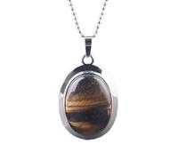 Générique Collier Pendentif Ovale en Cristaux Naturels pour Femmes et Hommes|Breloque en Perles de Pierres Précieuses Avec Chaîne en Argent,Amulette Ras Du Cou,Bijoux de Yoga,Cadeaux en Œil de Tigre