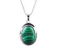 Générique Collier Pendentif Ovale en Cristaux Naturels pour Femmes et Hommes|Breloque en Perles de Pierres Précieuses Avec Chaîne en Argent,Amulette Ras Du Cou,Bijoux de Yoga,Cadeaux en Malachite