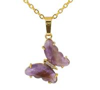 Générique Collier Pendentif Papillon en Cristal Avec Chaîne Dorée pour Homme Et Femme|Collier Ras Du Cou Amulette en Perles de Pierres Précieuses Naturelles Et Améthyste