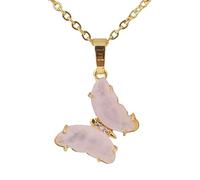 Générique Collier Pendentif Papillon en Cristal Avec Chaîne Dorée pour Homme Et Femme|Collier Ras Du Cou Amulette en Perles de Pierres Précieuses Naturelles Rosequartz