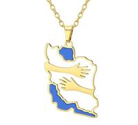 Générique Collier perse - Chaîne de cou en acier inoxydable symbole de paix | Collier Drapeau de l'Iran Forme de Carte avec Motif de Câlin Patriotique,pour, Femme, Anniversaire, Commémoration