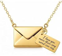 Générique Collier Personnalisé Enveloppe avec Message Gravé, Pendentif Lettre Doré, Médaillon Secret Amour, Bijou Cadeau Romantique Saint Valentin pour Femme, Maman, Papa (Or)