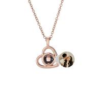 Générique Collier Personnalisé Photo Projection Collier pendentif coeur,100 langues en forme de cœur amoureux mémoire cadeau pendentif bijoux femmes (Or rose)