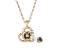 Générique Collier Personnalisé Photo Projection Collier pendentif coeur,100 langues en forme de cœur amoureux mémoire cadeau pendentif bijoux femmes (Doré)