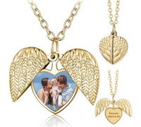 Générique Collier Personnalisé Photo & Texte, Collier Personnalisé Acier Inoxydable, Pendentif Coeur Photo avec Ailes D'ange, Bijoux Cadeau Anniversaire Noël pour Épouse, Copines, Amis, Famille (Or)