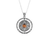 Générique Collier Porte-Cristal Naturel, Pendentif Amulette Magique À Double Anneau Avec Chaîne en Argent, Collier À Breloque Pentagramme Et Pentacle pour Femmes Et Hommes Œil De Tigre