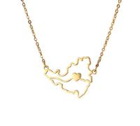 Générique Collier pour hommes, collier carte de l’île Saint-Martin, pendentifs en forme de cœur dorée, chaînes, bijoux collier ras-du-cou, cadeau de charme pour femmes.