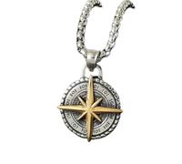 Générique Collier pour hommes en pendentif à boussole biton, style rétro hip-hop chaîne à cou argentée