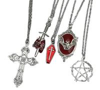 Générique Collier Punk Bat Coffin avec pendentifs flèches coeur étoile chaîne en acier inoxydable bijoux rétro pour les amateurs de mode Vintage Punk Bat Coffin Pendant Necklace