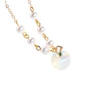 Générique Collier Ras Du Cou En Forme De Pomme, Orné De Pierres Naturelles Et De Perles D'Imitation. Chaîne De 43 + 5 Cm. Style Bohème. Bijou En Pierre Précieuse. Idée Cadeau. Opale.