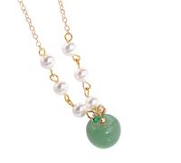 Générique Collier Ras Du Cou En Forme De Pomme, Orné De Pierres Naturelles Et D'Imitations De Perles. Chaîne De 43 + 5 Cm. Style Bohème. Bijou En Pierre Précieuse. Idée Cadeau. Aventurine Verte.