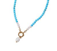 Générique Collier Ras Du Cou En Perles De Pierres Précieuses Naturelles, Pendentif En Perle D'Eau Douce, Style Bohème, Fait Main, Avec Pochette, Turquoise Bleue.