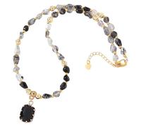 Générique Collier Ras Du Cou Irrégulier En Perles De Pierre Naturelle, Style Bohème, Fait Main, Avec Pochette. Onyx Noir.