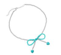 Générique Collier rétro en pierre Turquoise avec nœud papillon et breloque en forme de cœur, chaîne de clavicule à la mode, bijoux chaîne de clavicule Turquoise