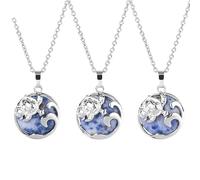 Générique Collier Rond en Cristal Naturel, Pendentif Tortues Et Vagues Avec Chaîne en Argent, Bijou Ras Du Cou Fantaisie pour Femme Et Homme, Motif Pois Blancs Et Bleus