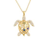 Générique Collier Tortue Femme Plaqué Or 18 Carats - Pendentif 25 mm avec Oxydes de Zirconium Multicolores - Chaîne 42 cm - Bijou Animal Symbolique Élégant