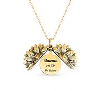 Générique Collier tournesol personnalisé acier inoxydable, médaille gravée prénom, mot ou date, cadeau maman, mamie, tata, femme doré argenté or rose.