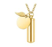 Générique Collier Urne Funéraire Personnalisable Pendentif Ouvrable Barre Verticale/Cylindrique Orné de Strass Chaîne Offerte Bijou Cadeau Parfait (Gold, S)